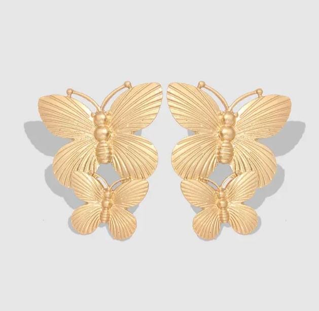 Aro doble mariposa color dorado ( Fantasía )