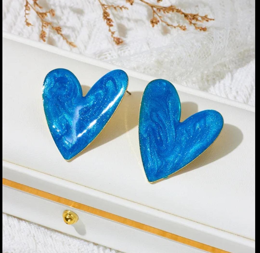 Aros corazón color azul en fantasia