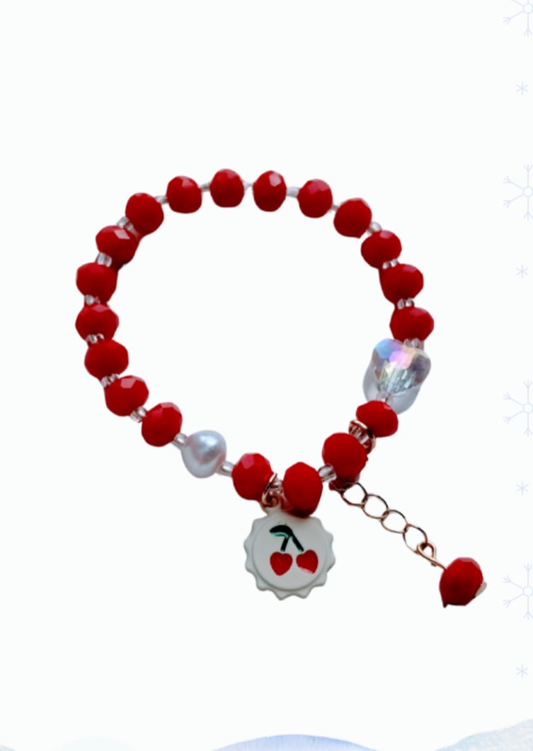Pulsera cereza rojo en fantasia