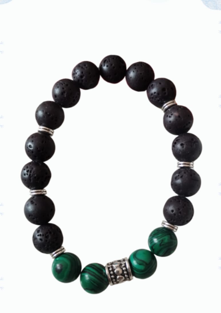 Pulsera de fantasia estilo piedras volcánicas color verde