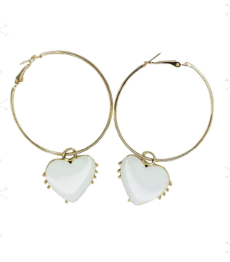 Aros argolla Corazon color blanco en fantasia
