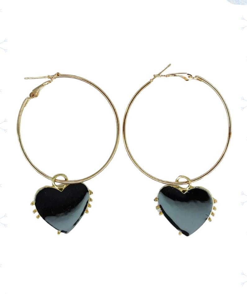 Aros argolla corazón color negro en fantasia