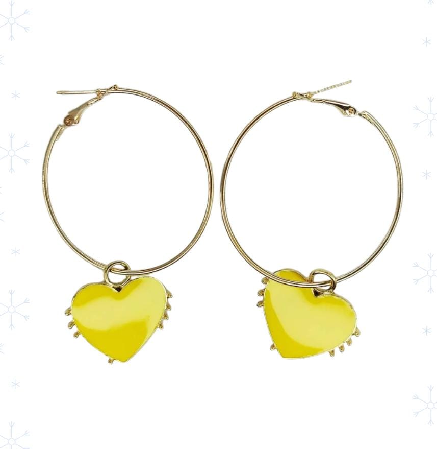 Aros argolla corazón color amarillo en fantasia