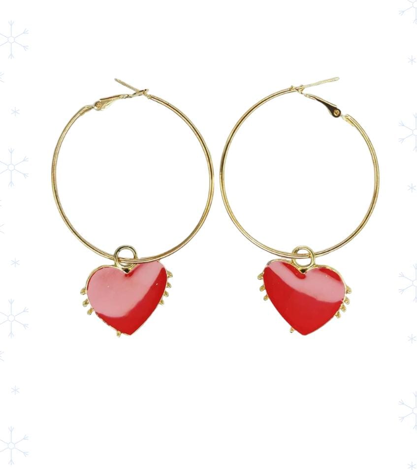 Aros argolla corazón color rojo en fantasia
