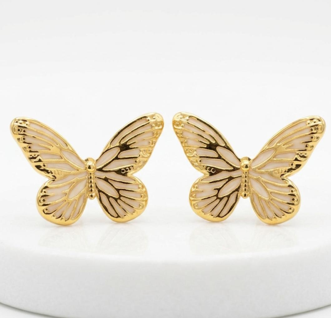 Aros mariposa color blanco en acero quirúrgico