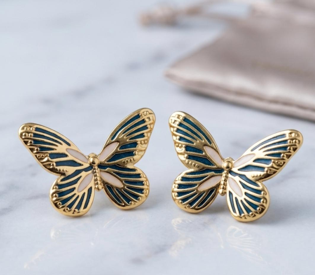 Aros mariposa color azul en acero quirúrgico