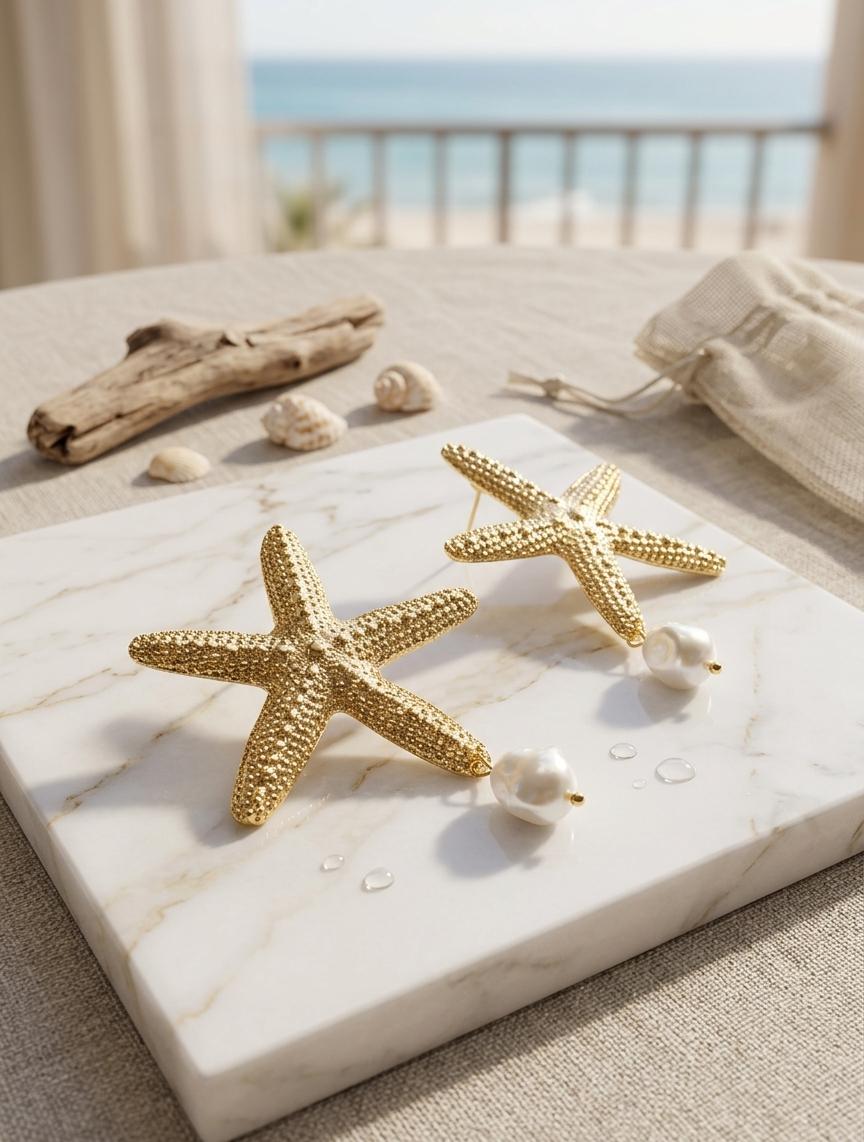 Aros estrella de mar color dorado en fantasia
